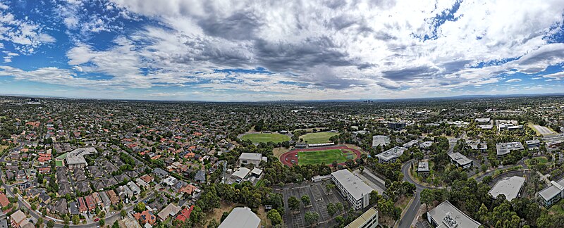 File:Aerial panorama of Burwood East reserve facing the city skyline.jpg