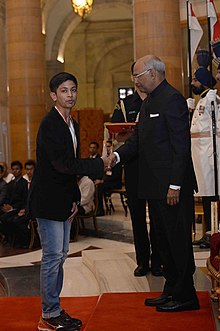 Akash with the President of India.jpg