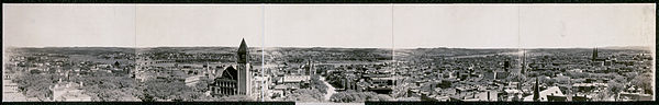 Albany, as viewed from the Capitol looking southeast, circa 1906. City Hall is left of center; the Empire State Plaza is currently located at the extr