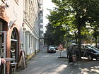 At the Generalshof, seen from Friedrichshagener Str.  on the left edge of the picture is the mentioned parish hall