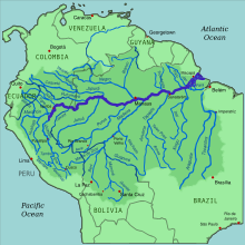 The Amazon River (dark blue) and the rivers which flow into it (medium blue). Amazonrivermap.svg