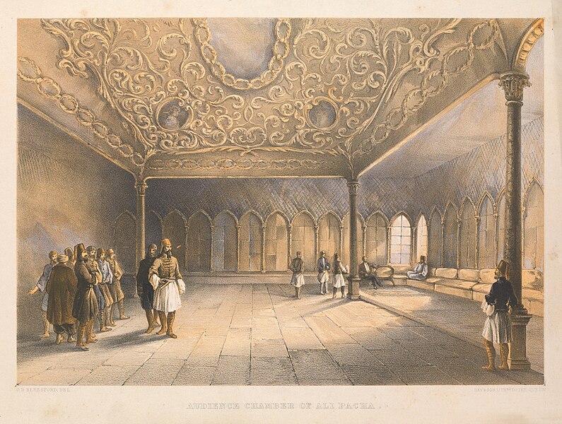 File:Audience chamber of Ali Pacha (1855); lithograph by George de la Poer Beresford.jpg