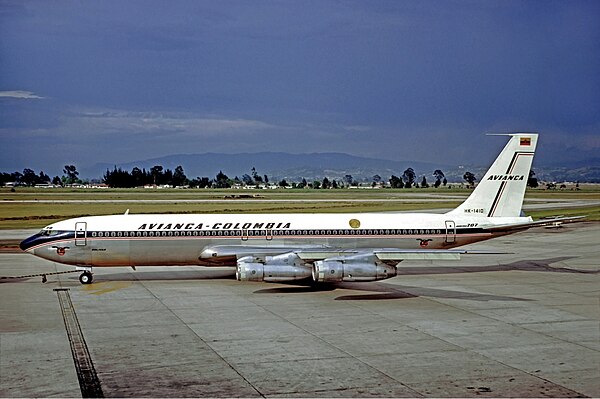 An Avianca B707-359B (HK-1410) at El Dorado International Airport in 1972.