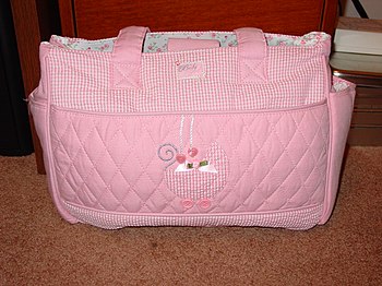 English: A typical baby's diaper bag, over-sho...