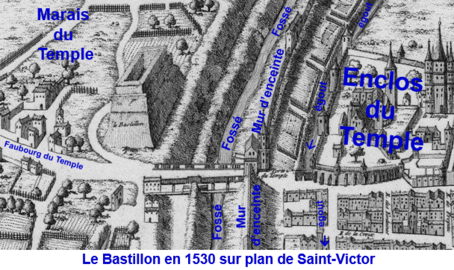 Bastillon vers 1530 sur plan de Saint-Victor