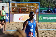 Deutsch: Beachhandball Europameisterschaften 2019 (Beach handball Euro); Tag 1: 2. Juli 2019 – Männer, Vorrunde Gruppe D, Frankreich-Montenegro 2:0 (19:7, 18:9) English: Beach handball Euro; Day 1: 2 July 2019 – Men Preliminary Round Group D – France-Montenegro 2:0 (19:7, 18:9)