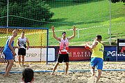 Deutsch: Beachhandball Europameisterschaften 2019 (Beach handball Euro); Tag 1: 2. Juli 2019 – Männer, Vorrunde Gruppe C, Schweiz-Ukraine 2:1 (22:23, 17:14, 9:6) English: Beach handball Euro; Day 1: 2 July 2019 – Men Preliminary Round Group C – Switzerland-Ukraine 2:1 (22:23, 17:14, 9:6)