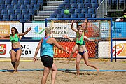 Deutsch: Beachhandball Europameisterschaften 2019 (Beach handball Euro); Tag 2: 3. Juli 2019 – Frauen, Vorrunde Gruppe D, Ukraine-Deutschland 2:0 (23:22, 32:24) English: Beach handball Euro; Day 2: 3 July 2019 – Women Preliminary Round Group D – Ukraine-Germany 2:0 (23:22, 32:24)