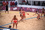 Deutsch: Beachhandball bei den Olympischen Jugendspielen 2018; Tag 5, 10. November 2018; Mädchen, Hauptrunde - Kroatien-Argentinien 1:2 English: Beach handball at the 2018 Summer Youth Olympics at 11 October 2018 – Girls Main Round – Croatia-Argentina 1:2