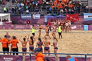 Deutsch: Beachhandball bei den Olympischen Jugendspielen 2018; Tag 5, 10. November 2018; Mädchen, Hauptrunde - Kroatien-Niederlande 1:2 English: Beach handball at the 2018 Summer Youth Olympics at 11 October 2018 – Girls Main Round – Croatia-Netherlands 1:2