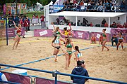 Deutsch: Beachhandball bei den Olympischen Jugendspielen 2018; Tag 5, 10. November 2018; Mädchen, Hauptrunde - Ungarn-Argentinien 1:2 English: Beach handball at the 2018 Summer Youth Olympics at 11 October 2018 – Girls Main Round – Hungary-Argentina 1:2