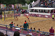 Deutsch: Beachhandball bei den Olympischen Jugendspielen 2018; Tag 6, 12. Oktober 2018; Mädchen, Hauptrundenspiel – Ungarn-Niederlande 2:1 English: Beach handball at the 2018 Summer Youth Olympics at 12 October 2018 – Girls Main Round – Hungary-Netherlands 2:1