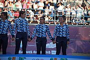 Deutsch: Beachhandball bei den Olympischen Jugendspielen 2018 in Buenos Aires; Tag 7, 13. Oktober 2018; Medaillenzeremonie Mädchen - Gold: Argentinien, Silber: Kroatien, Bronze: Ungarn English: Beach handball at the 2018 Summer Youth Olympics in Buenos Aires at 13 October 2018 – Medal Ceremony Girls - Gold: Argentina, Silver: Croatia, Bronze: Hungary Español: Handball de playa en los Juegos Olimpicos de la Juventud Buenos Aires 2018 en 13 de octubre de 2018 – Medalla Ceremonia para niñas - Oro: Argentina, Plata: Croacia, Bronce: Hungría