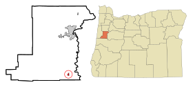 Benton County Oregon Incorporated and Unincorporated areas Monroe Highlighted.svg
