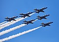 United States Navy’s flight demonstration squadron Blue Angels in delta formation during Fleet Week 2018 in San Francisco. on Farsi Wikipedia.