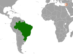 Бразилия мен Ливанның орналасқан жерлерін көрсететін карта