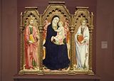 Sano di Pietro, Triptyque de la Vierge à l'Enfant, Saint Jacques et Saint Jean l'Évangéliste, v. 1460-1462.