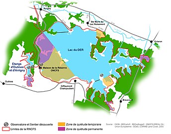 Carte de la Réserve Nationale de Chasse et de Faune Sauvage du lac du Der et des étangs d'Outines et d'Arrigny