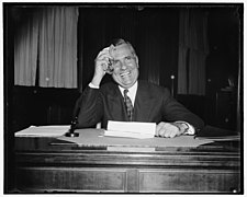 Chairman of Civil Aeronautics authority assumes new duties. Washington, D.C., Aug. 8. As the Washington summer heat fairly sizzled, Edward J. Noble today assumed his duties as chairman of LCCN2016873859.jpg