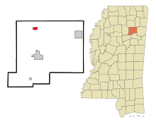 Chickasaw County Mississippi Incorporated und Unincorporated Gebiete New Houlka Highlighted.svg