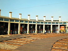 Changhua roundhouse at Changhua, Taiwan, built in 1922 and still in use today Chunghua fan-shaped garage.jpg