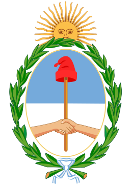 The coat of arms of Argentina includes a Phrygian cap atop a stick being held by two arms, as a symbol of national unity and freedom. Coat of arms of Argentina.svg