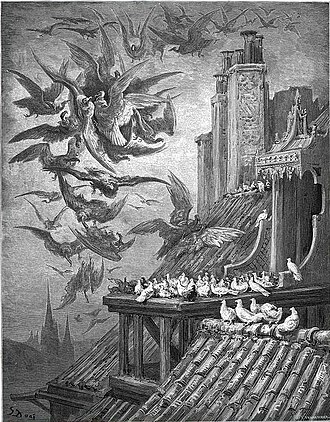 Gustave Dore's illustration of the fable, published in 1880 Dore Vultures and pigeons.jpg