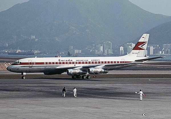 A Garuda Indonesia Douglas DC-8 at Kai Tak Airport in 1967