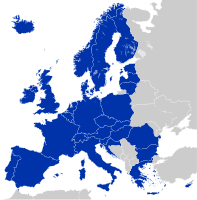 Karte Europas mit aktuellen Mitgliedern des Europäischen Zahlungsraumes