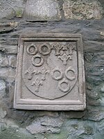 Coat of arms of the Montgomeries at Eglinton. The 'rings' represent the Eglinton family. The quarters are misplaced. Eglinton Montgomerie coat of Arms.JPG