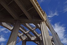 Demolition of the predecessor viaduct bridge in April 2016 End Of An Era, 6th St. Bridge (26466305396).jpg