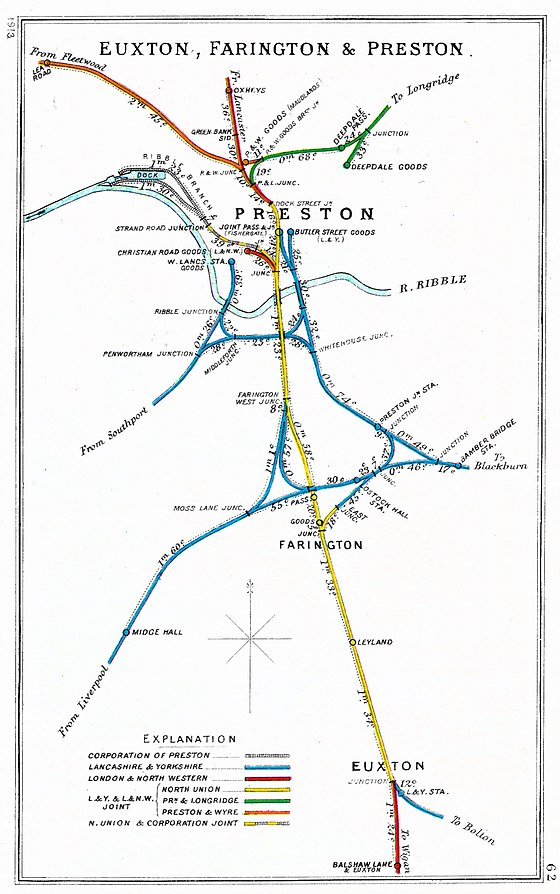 Railways around Preston in 1913