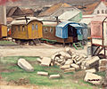 Les roulottes Öl auf Holz unten rechts signiert F. BARRAUD 25.5 × 30 cm