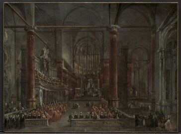 La Cérémonie pontificale dans SS Giovanni e Paolo, vers 1783 par Francesco Guardi Cleveland Museum of Art