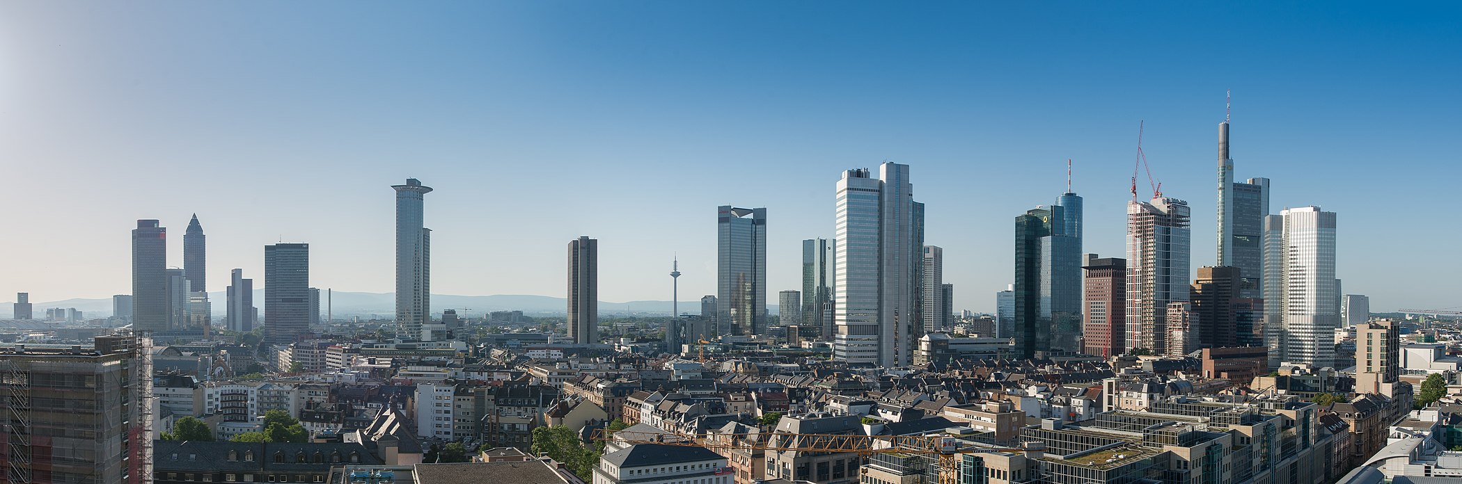 Frankfurt skyline in June 2013, view from south-west