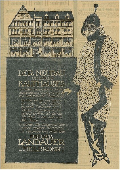 File:Ganzseitige Anzeige für das Kaufhaus der Brüder Landauer vor Eröffnung des Neubaus Kaiserstraße 46 u. 48 (Heilbronn), 12. November 1913.jpg