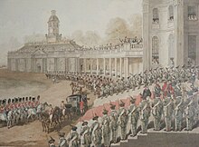 The King arrives at Hopetoun House. George IV at Hopetoun House 1822.jpg