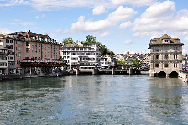 Rathausbrücke and Hotel zum Storchen at Weinplatz in Zürich