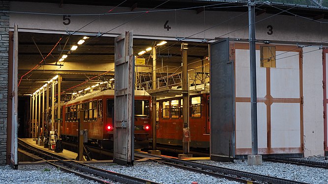Train garage of Gornergrat Bahn in Switzerland.