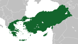 塞浦路斯、希腊和土耳其的地图，代表这三个国家联合后的领土范围