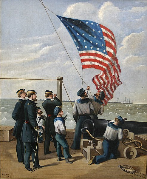 File:Gun Boats Blockade Mobile Bay, Alabama, Our Flag is There, by Alfred Rudolph Waud.jpg