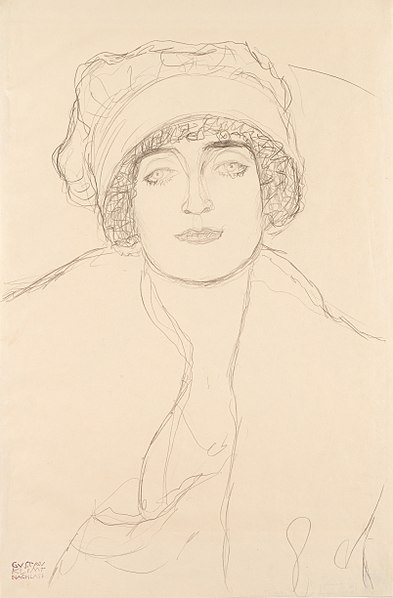 File:Gustav Klimt, Podobizna v klobouku (1917-1918), kresba tužkou 570 x 375 mm, sbírka kresby Národní galerie v Praze.jpg