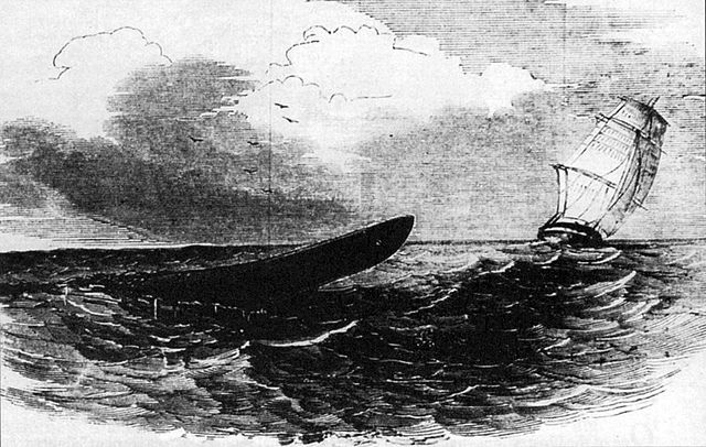 "Supposed Appearance of the Great Sea-Serpent, From H.M.S. Plumper, Sketched by an Officer on Board", Illustrated London News, 14 April 1849