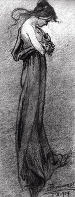 Ink drawing by Hans Bulhardt (1907) Hans Bulhardt - Female figure, drawing, 1907.JPG