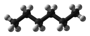 Molecuulmodel van hexaan.