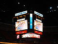 Honda Center's scoreboard before a playoff game