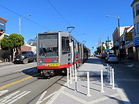 Inbound train at Taraval and 19th Avenue, February 2019.JPG