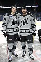 Carey and Jack Studnicka during the 2020 AHL All-Star Game. Jack Studnicka and Paul Carey.jpg