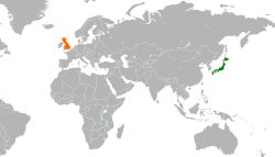 Map indicating locations of Japan and United Kingdom