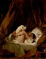 Дівчина в ліжку грається з собачкою, 1765~1772